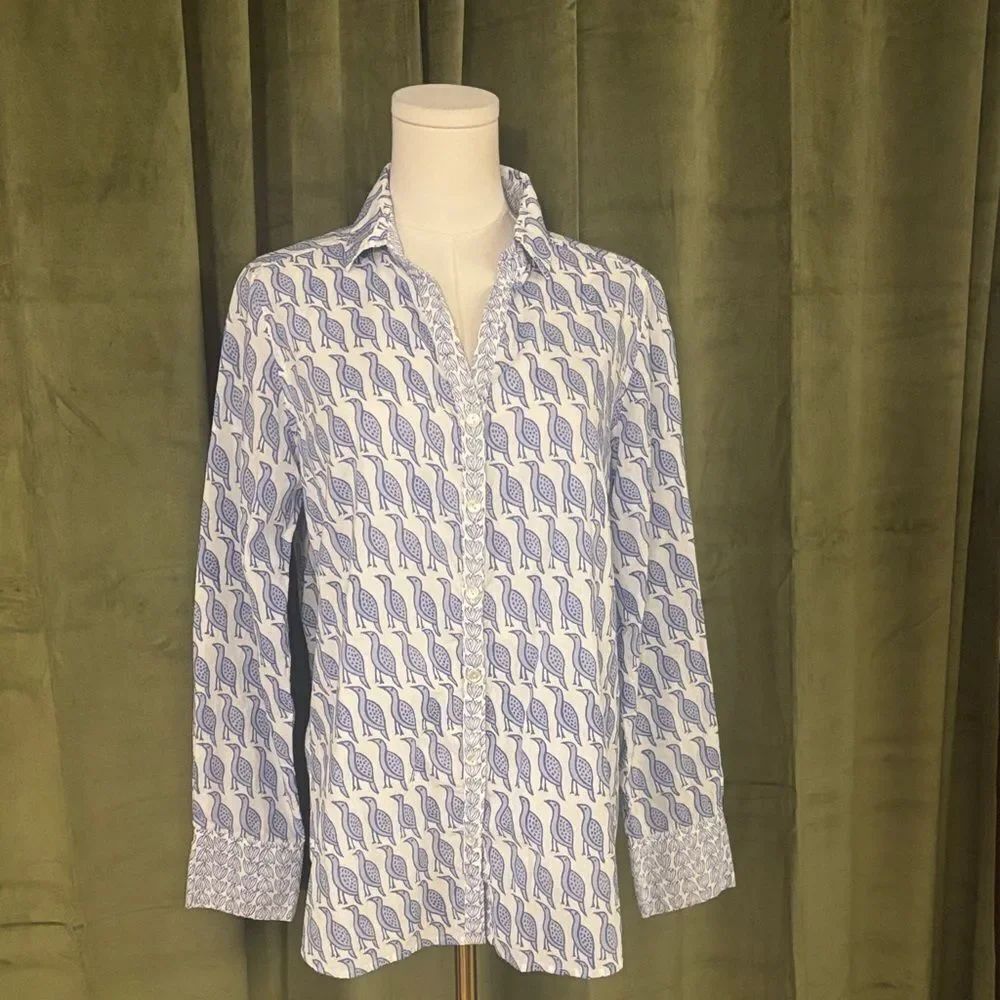 Sigrid Olsen Blue and White 100% cotton Shirt blouse, S